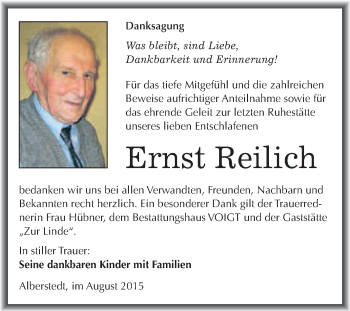 Traueranzeige von Ernst Reilich von WVG - Wochenspiegel Merseburg