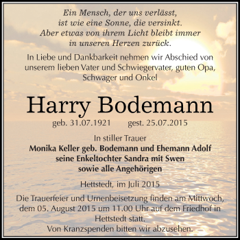 Traueranzeige von Harry Bodemann von Super Sonntag SGH Mansf. Land
