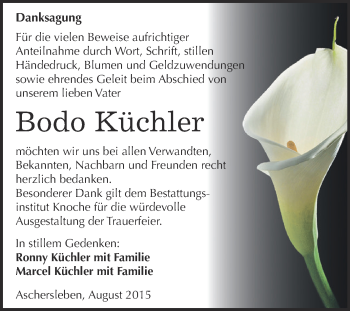 Traueranzeige von Bodo Küchler von Super Sonntag Aschersleben