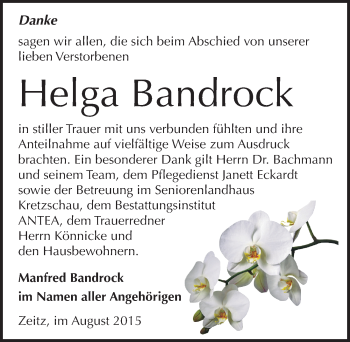 Traueranzeige von Helga Bandrock von Mitteldeutsche Zeitung Zeitz