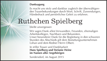 Traueranzeige von Ruthchen Spielberg von Mitteldeutsche Zeitung Bitterfeld