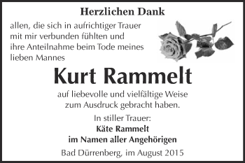 Traueranzeige von Kurt Rammelt von Super Sonntag Merseburg