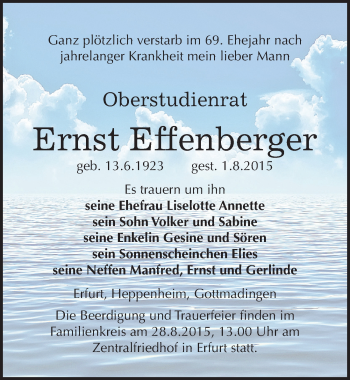 Traueranzeige von Ernst Effenberger von Mitteldeutsche Zeitung Köthen