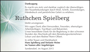 Traueranzeige von Ruthchen Spielberg von WVG - Wochenspiegel Bitterfeld