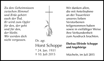 Traueranzeige von Horst Schoppe von WVG - Wochenspiegel Merseburg
