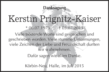 Traueranzeige von Kerstin Prignitz-Kaiser von WVG - Wochenspiegel Wittenberg