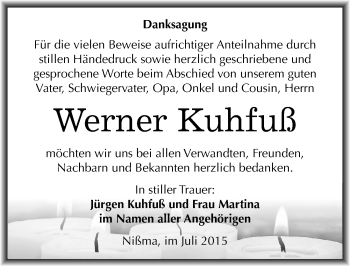 Traueranzeige von Werner Kuhfuß von Mitteldeutsche Zeitung Zeitz