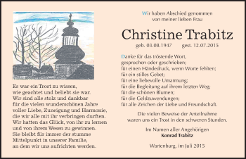 Traueranzeige von Christine Trabitz von Mitteldeutsche Zeitung Wittenberg