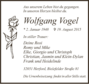 Traueranzeige von Wolfgang Vogel von Super Sonntag Zeitz