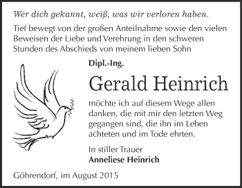 Traueranzeige von Gerald Heinrich von WVG - Wochenspiegel Merseburg