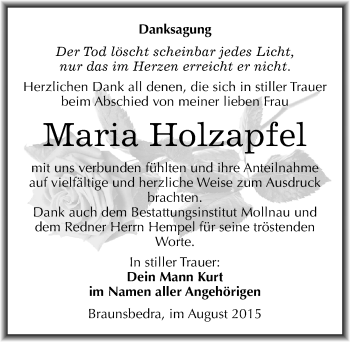 Traueranzeige von Maria Holzapfel von Mitteldeutsche Zeitung Merseburg/Querfurt