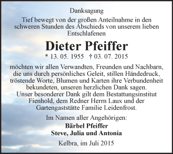 Traueranzeige von Dieter Pfeiffer von Super Sonntag SGH Mansf. Land