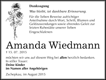 Traueranzeige von Amanda Wiedmann von Mitteldeutsche Zeitung Bitterfeld