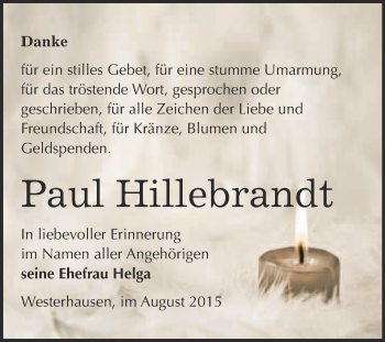 Traueranzeige von Paul Hillebrandt von WVG - Wochenspiegel Quedlinburg