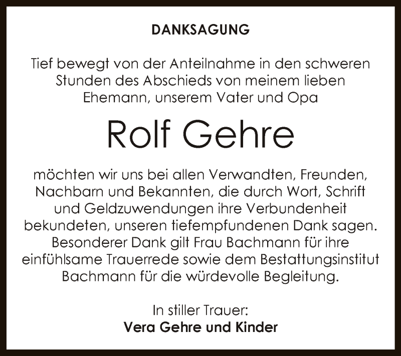  Traueranzeige für Rolf Gehre vom 29.08.2015 aus WVG - Wochenspiegel Dessau / Köthen