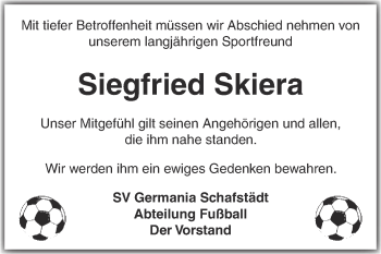 Traueranzeige von Siegfried Skiera von Super Sonntag Merseburg