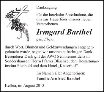 Traueranzeige von Irmgard Barthel von WVG - Wochenspiegel SGH