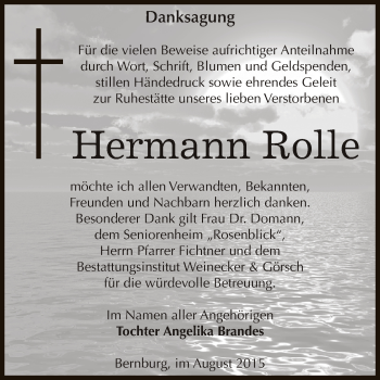 Traueranzeige von Hermann Rolle von Super Sonntag Bernburg