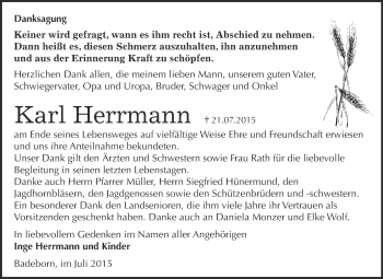 Traueranzeige von Karl Herrmann von WVG - Wochenspiegel Quedlinburg