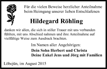 Traueranzeige von Hildegard Röhling von Mitteldeutsche Zeitung Halle/Saalkreis