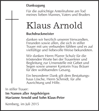 Traueranzeige von Klaus Arnold von WVG - Wochenspiegel Wittenberg