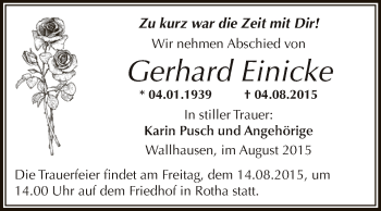 Traueranzeige von Gerhard Einicke von WVG - Wochenspiegel SGH