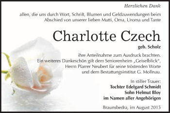 Traueranzeige von Charlotte Czech von WVG - Wochenspiegel Merseburg