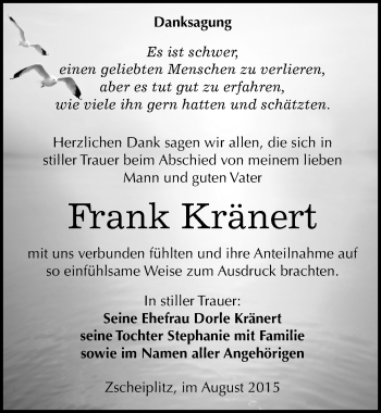 Traueranzeige von Frank Kränert von Mitteldeutsche Zeitung Naumburg/Nebra