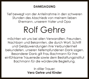 Traueranzeige von Rolf Gehre von WVG - Wochenspiegel Dessau / Köthen