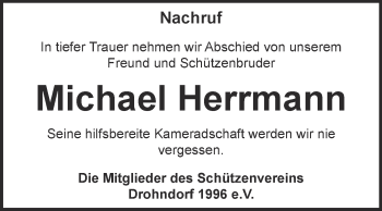 Traueranzeige von Michael Herrmann von Super Sonntag Aschersleben