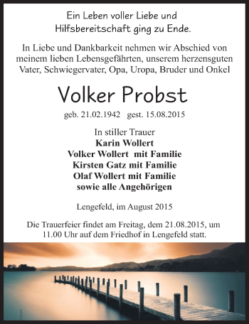 Traueranzeige von Volker Probst von Mitteldeutsche Zeitung Sangerhausen