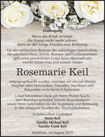 Traueranzeige von Rosemarie Keil von Mitteldeutsche Zeitung Naumburg/Nebra