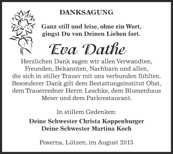 Traueranzeige von Eva Dathe von Super Sonntag Merseburg