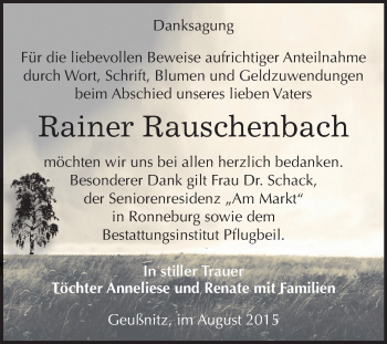 Traueranzeige von Rainer Rauschenbach von Super Sonntag Zeitz