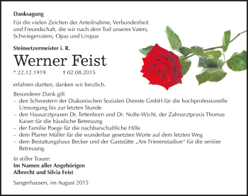 Traueranzeige von Werner Feist von Mitteldeutsche Zeitung
