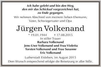 Traueranzeige von Jürgen Volkenand von Super Sonntag SGH Mansf. Land