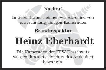 Traueranzeige von Heinz Eberhardt von Super Sonntag Zeitz