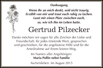 Traueranzeige von Gertrud Pilzecker von Super Sonntag Aschersleben