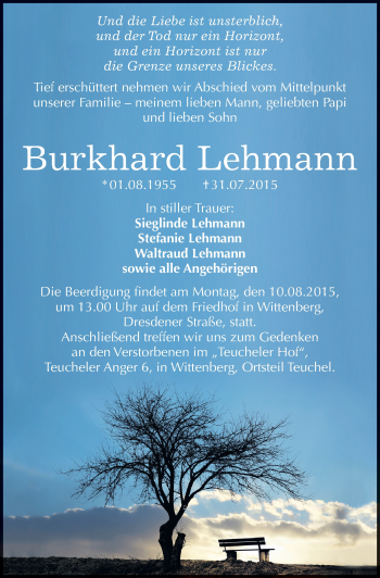 Traueranzeige von Burkhard Lehmann von Mitteldeutsche Zeitung Wittenberg