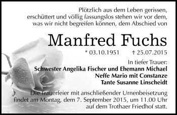 Traueranzeige von Manfred Fuchs von Mitteldeutsche Zeitung Halle/Saalkreis