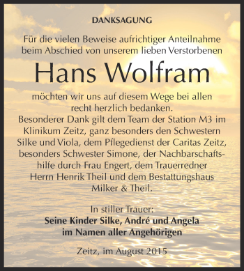 Traueranzeige von Hans Wolfram von Super Sonntag Zeitz