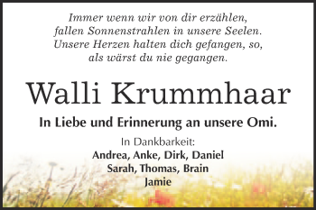 Traueranzeige von Walli Krummhaar von Super Sonntag Quedlinburg