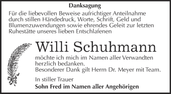 Traueranzeige von Willi Schuhmann von Super Sonntag Wittenberg