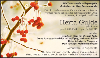 Traueranzeige von Herta Gulde von Super Sonntag Aschersleben