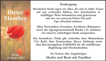 Traueranzeige von Dieter Manthey von Mitteldeutsche Zeitung Quedlinburg