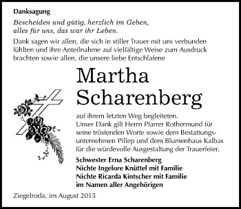 Traueranzeige von Martha Scharenberg von Mitteldeutsche Zeitung Merseburg/Querfurt