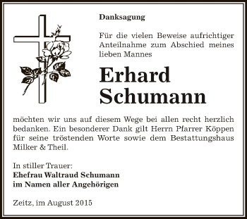 Traueranzeige von Erhard Schumann von Super Sonntag Zeitz