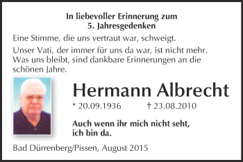 Traueranzeige von Hermann Albrecht von Super Sonntag Merseburg