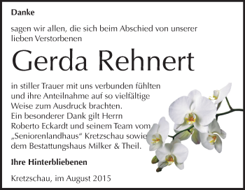 Traueranzeige von Gerda Rehnert von Super Sonntag Zeitz