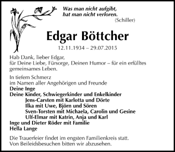 Traueranzeige von Edgar Böttcher von Mitteldeutsche Zeitung